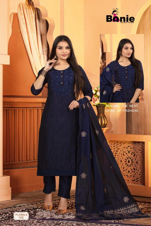 Bonie Flora 4 Stylish Kurti With Bottom Dupatta Collection